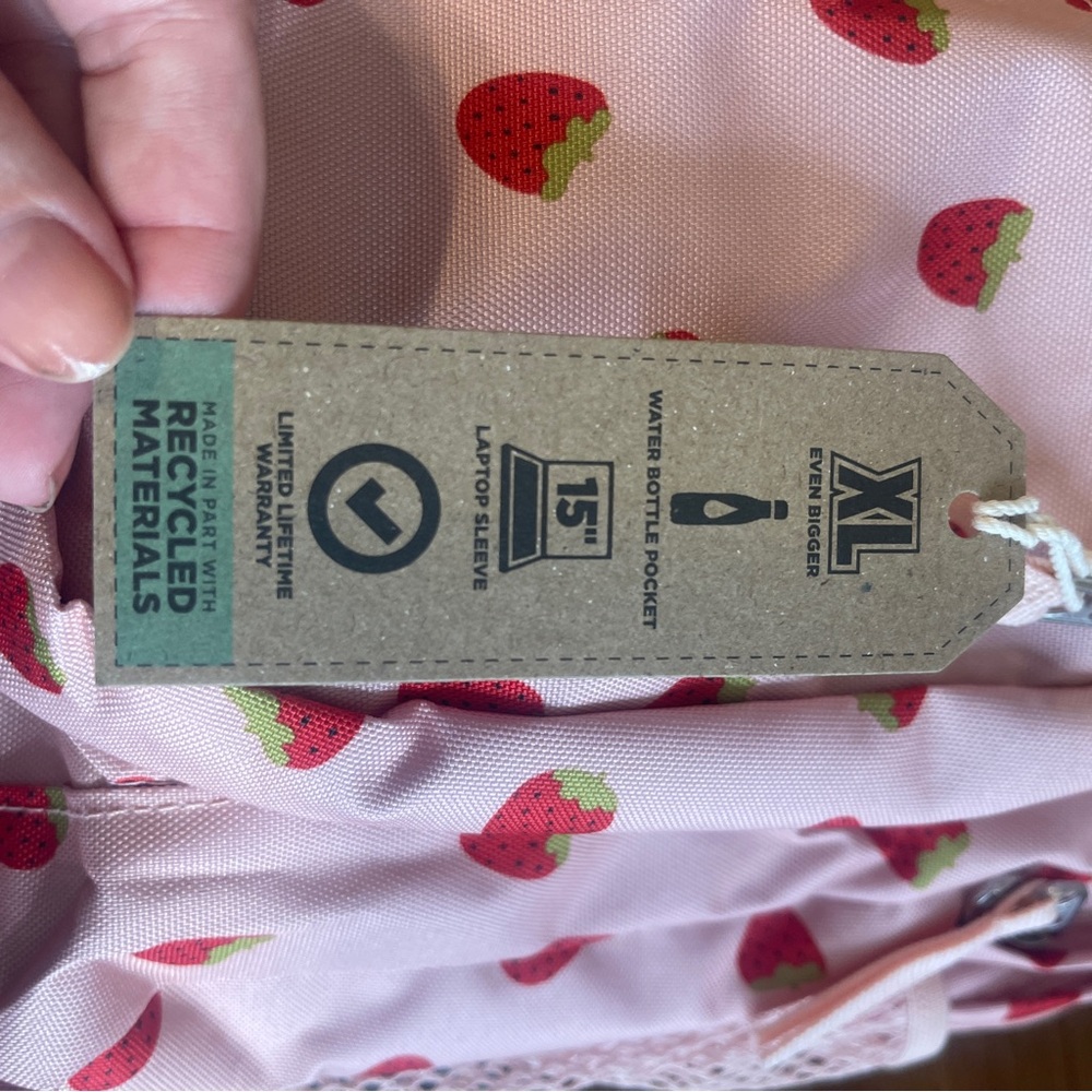 JanSport XL Backpack in Pink with Strawberry ๐ Shower Design - Picture 7 of 13